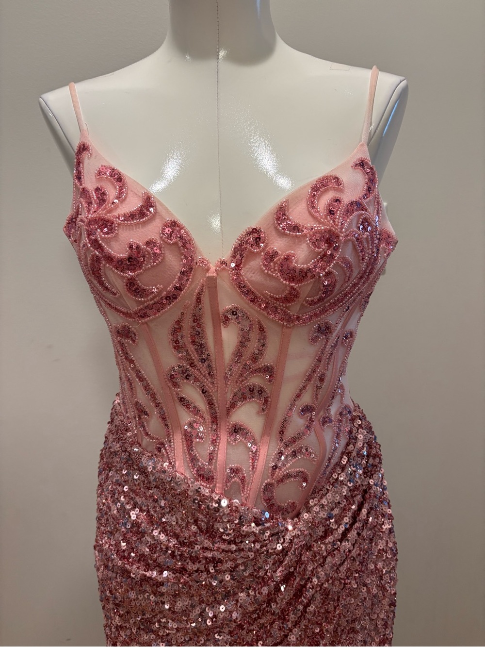 Stacees Rose Pink Sequin Embellished Mini Dress Corset Bodice - Picture 8 of 8